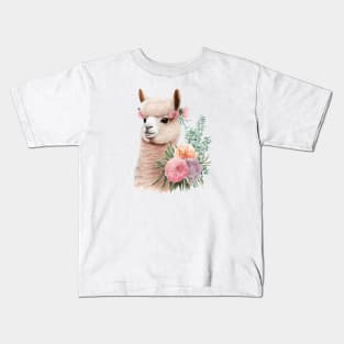 lama with flowers Kids T-Shirt